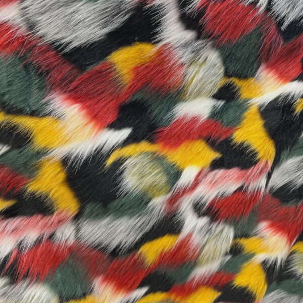 Abstract Camo Faux Fur Fabric | Long Pile Plush, Costume, Jacket