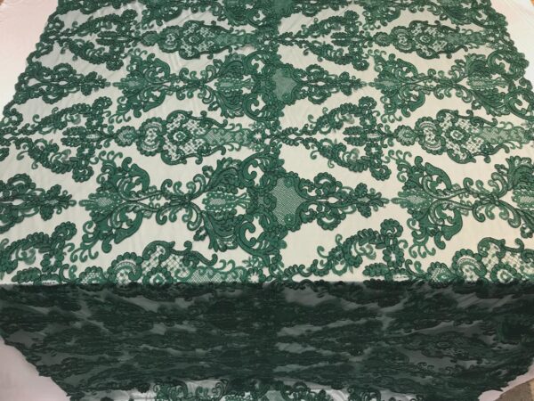 Emerald Green Guipure Lace Fabric  Embroidered Baroque Design