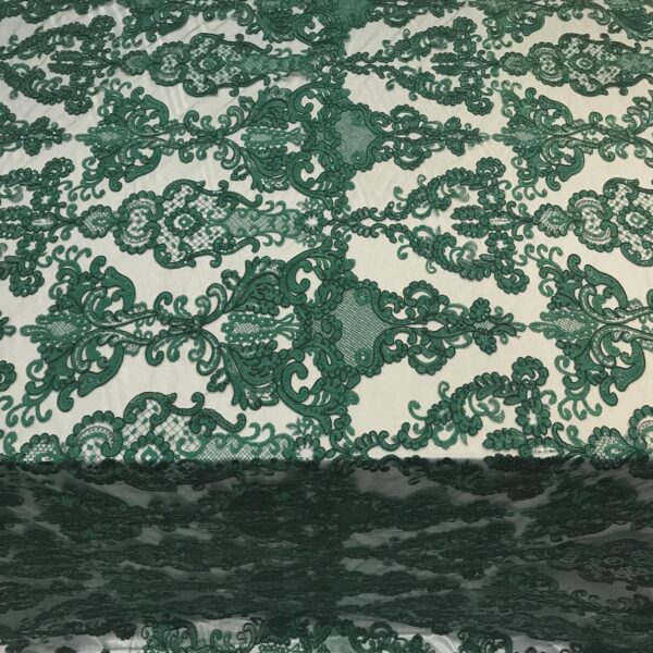 Emerald Green Guipure Lace Fabric  Embroidered Baroque Design