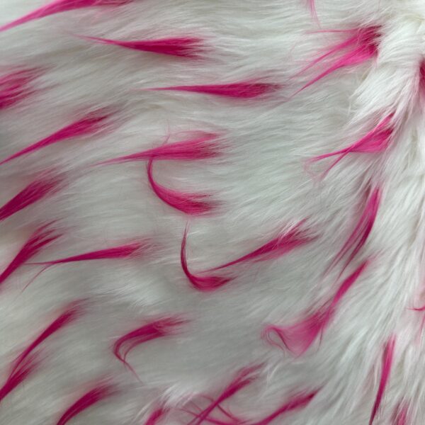 Hot Pink Streaked White Faux Fur Fabric  Long Pile Vegan Cosplay Costume