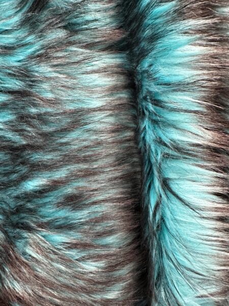 Teal & Black Long Pile Faux Fur Fabric  Vegan Costume Cosplay