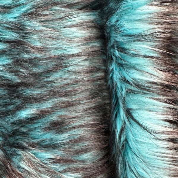 Teal & Black Long Pile Faux Fur Fabric  Vegan Costume Cosplay