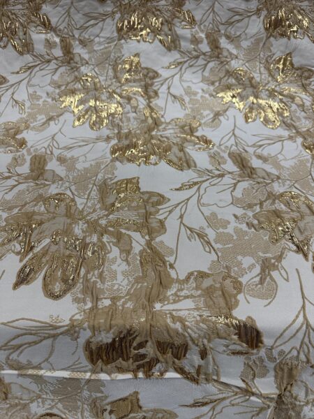 Gold Floral Brocade Fabric  Luxury Ivory Jacquard