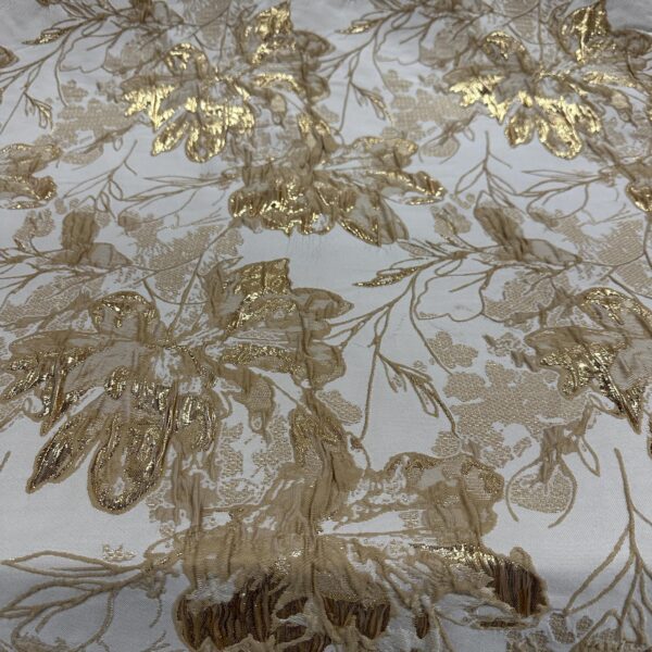 Gold Floral Brocade Fabric  Luxury Ivory Jacquard