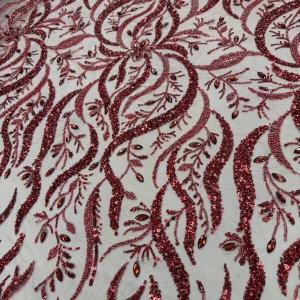 Burgundy Beaded Lace Fabric | Embroidered Sequins  Crystals, Evening Couture