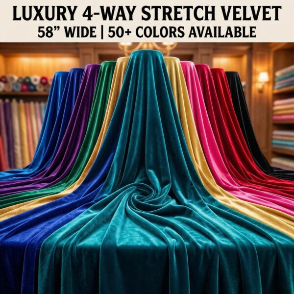 Luxury 4-Way Stretch Velvet Fabric, 58" Wide, Apparel / Decor
