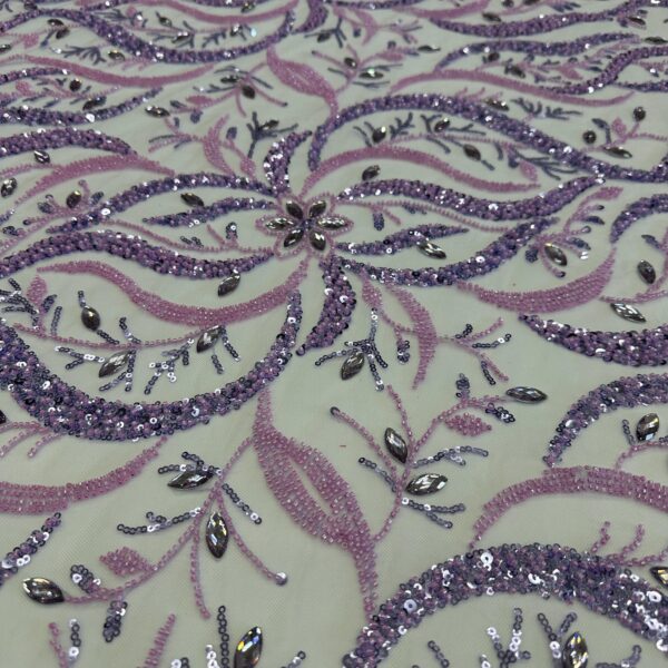 Lilac Beaded Sequin Lace Fabric | Embroidered Tulle Bridal Gown