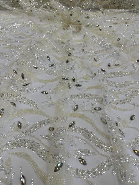 Ivory Beaded Sequin Lace Fabric  Bridal Wedding Tulle