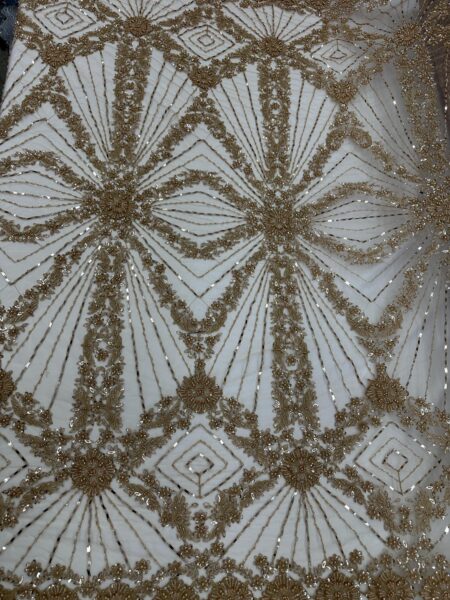 Gold Beaded Sequin Lace Fabric | Embroidered Tulle Bridal Gown