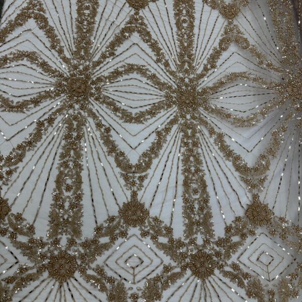Gold Beaded Sequin Lace Fabric | Embroidered Tulle Bridal Gown