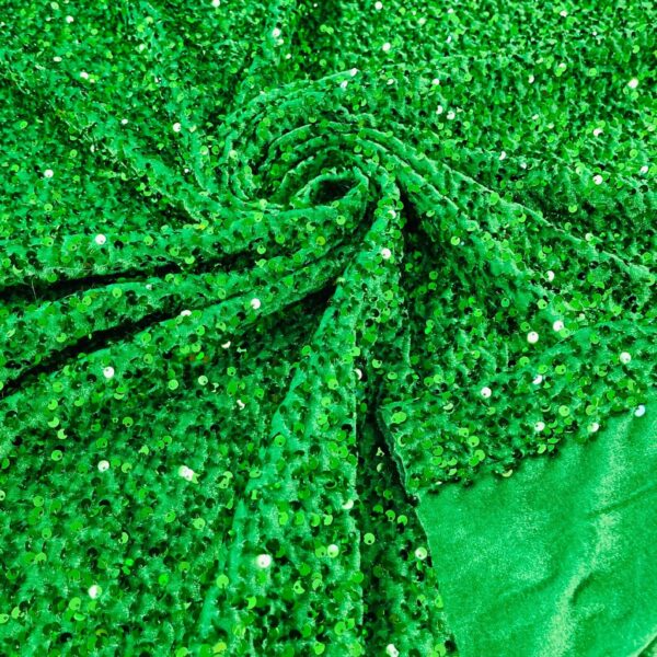 Green Sequin Velvet Fabric  4-Way Stretch, Shimmering Sparkle