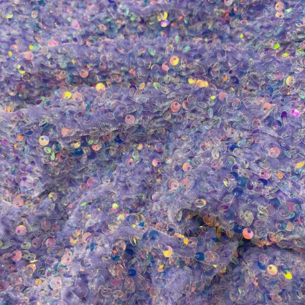 Lavender Iridescent Sequin Velvet Fabric Holographic Lilac Gown