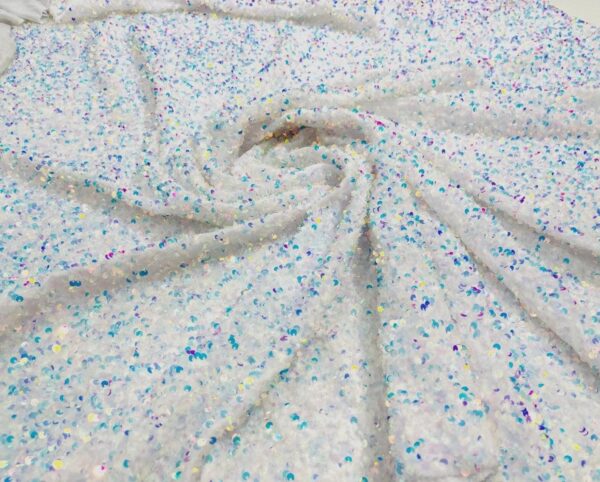 White Iridescent Sequin Velvet Fabric Bridal Wedding Dress Material