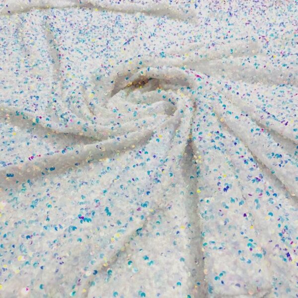 White Iridescent Sequin Velvet Fabric Bridal Wedding Dress Material