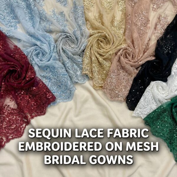 Bridal Floral Sequin Lace Fabric on Mesh – Heavy Embroidered Polyester Lace by the Yard, 51” Wide for Wedding & Formal Dresses (VT-10)
