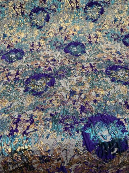 Luxury Teal Purple Gold Brocade Fabric | Abstract Floral Metallic Jacquard | Couture Dress Upholstery Fabric