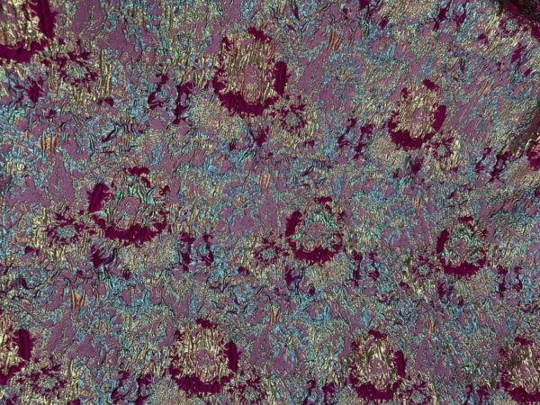 Fuchsia Pink Gold Metallic Brocade Fabric | Teal Abstract Floral Jacquard | Luxury Couture Upholstery Fabric