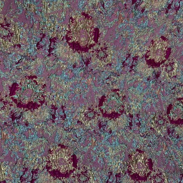 Fuchsia Pink Gold Metallic Brocade Fabric | Teal Abstract Floral Jacquard | Luxury Couture Upholstery Fabric