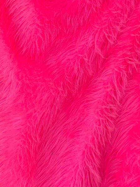 Neon Pink Shag Faux Fur Fabric | Long Pile Plush Costume Fashion