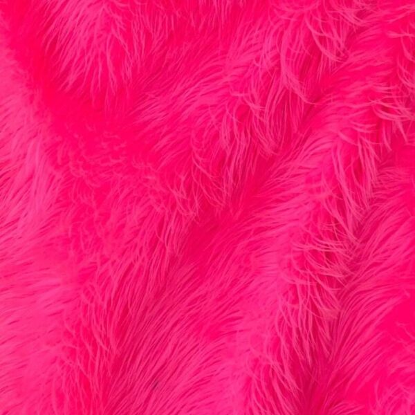 Neon Pink Shag Faux Fur Fabric | Long Pile Plush Costume Fashion