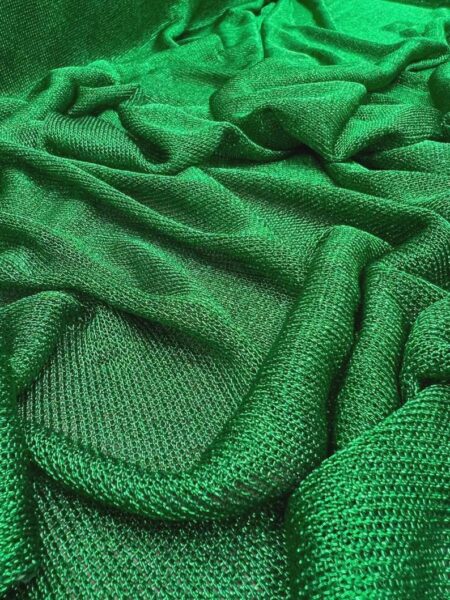Stretch Metallic Green Mesh Chainmail Fabric, Sheer 2-Way Stretch, 60 Inch Wide, Costume Apparel Dance Fabric