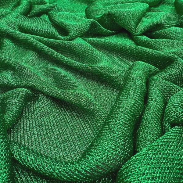 Stretch Metallic Green Mesh Chainmail Fabric, Sheer 2-Way Stretch, 60 Inch Wide, Costume Apparel Dance Fabric