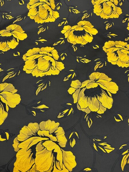 Black & Yellow Floral Jacquard Brocade Fabric Heavy Weight