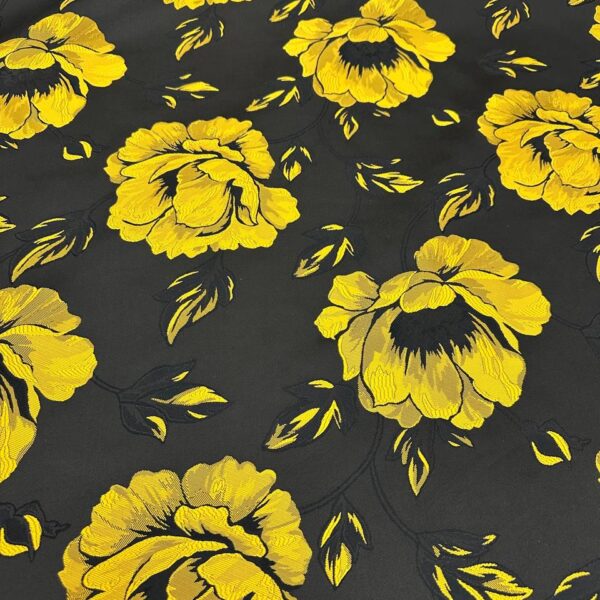 Black & Yellow Floral Jacquard Brocade Fabric Heavy Weight