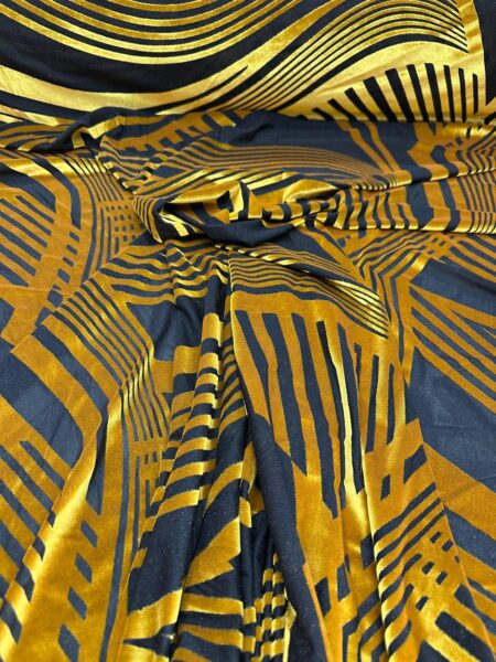 Gold Geometric Velvet Burnout Fabric Sheer Black Devore, By The Yard