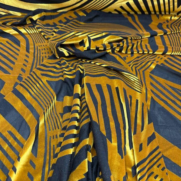 Gold Geometric Velvet Burnout Fabric Sheer Black Devore, By The Yard