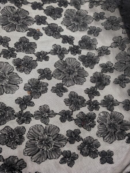 Black Floral Lace Fabric – Sheer Mesh Embroidered Lace by the Yard – Elegant Evening Dress Lace – Bridal & Formal Fabric – 60” Wide