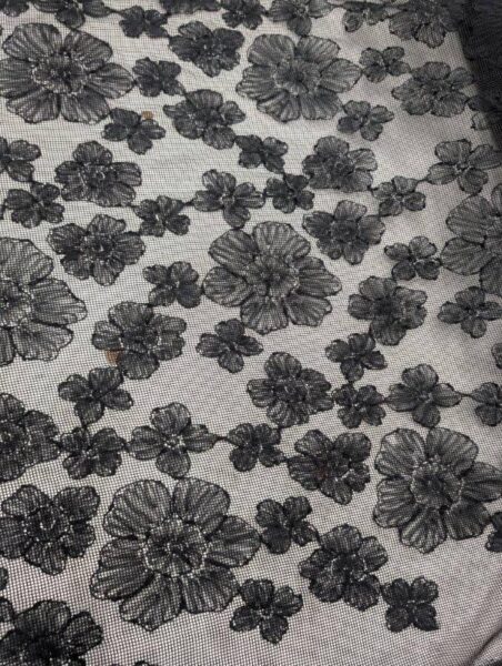 Black Floral Lace Fabric – Sheer Embroidered Mesh Lace, Elegant Flower Pattern, Sewing & Craft Supply
