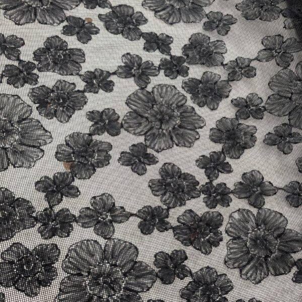 Black Floral Lace Fabric – Sheer Embroidered Mesh Lace, Elegant Flower Pattern, Sewing & Craft Supply