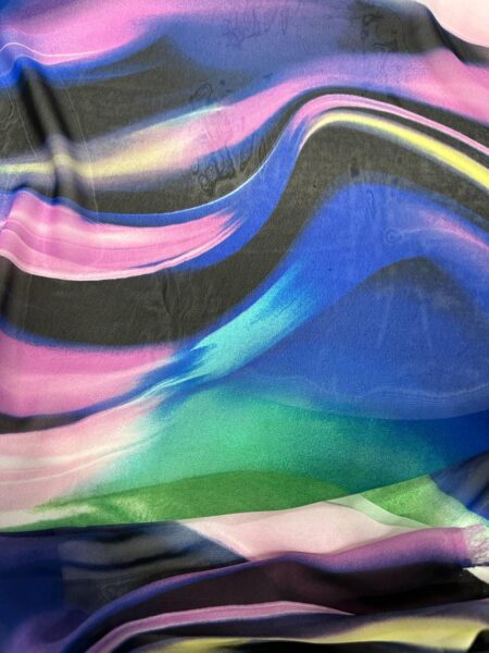 Abstract Marble Chiffon Fabric  Fluid Ink-Swirl Print, Lightweight Sheer Material