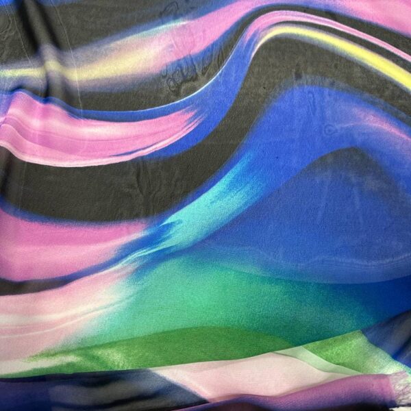 Abstract Marble Chiffon Fabric  Fluid Ink-Swirl Print, Lightweight Sheer Material