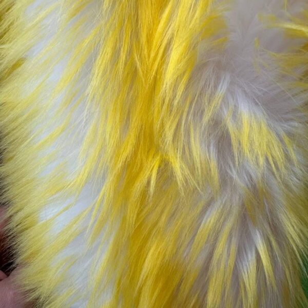 Yellow / White Faux Fur Fabric  Long Pile, Two-Tone Textile