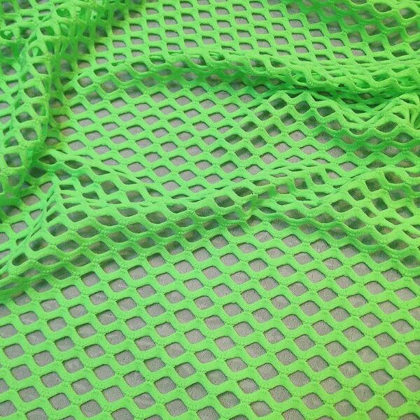 Neon Green Two Way Stretch Big Hole Fishnet Diamond Mesh Fabric, Sheer Net Fabric by the Yard, Costume Dance Rave Mesh