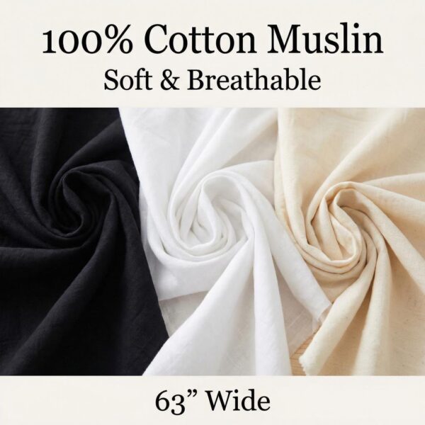 100% Cotton Muslin Fabric by the Yard | 63” Wide Natural Muslin | Quilting, Backdrops, Drapes & Apparel