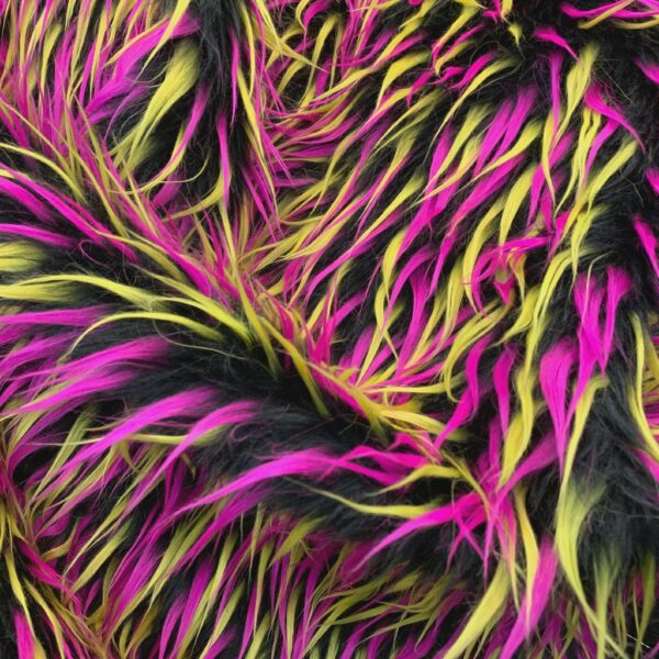 Neon Pink Yellow Faux Fur Fabric | Long Pile Rave Costume