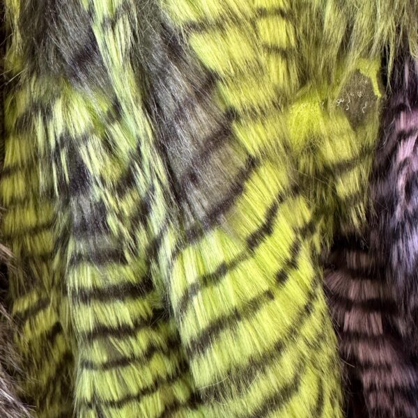 Neon Green Striped Faux Fur Fabric  Long Pile Cosplay Rave