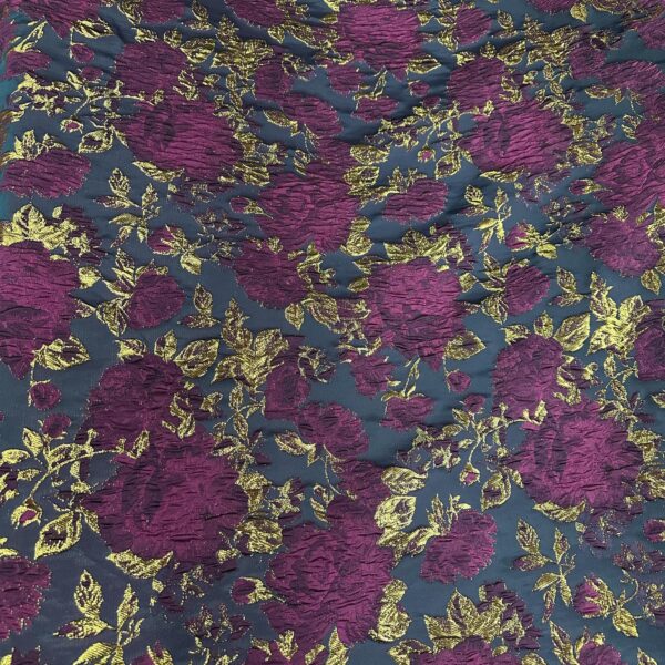 Floral Brocade Fabric | Purple, Gold & Teal Jacquard, Couture Evening Fabric