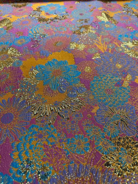 Floral Brocade Fabric | Purple, Teal / Gold Metallic Jacquard
