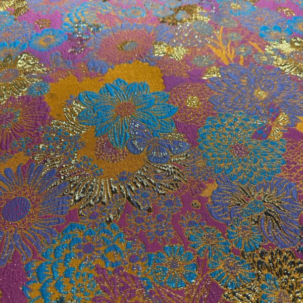 Floral Brocade Fabric | Purple, Teal / Gold Metallic Jacquard