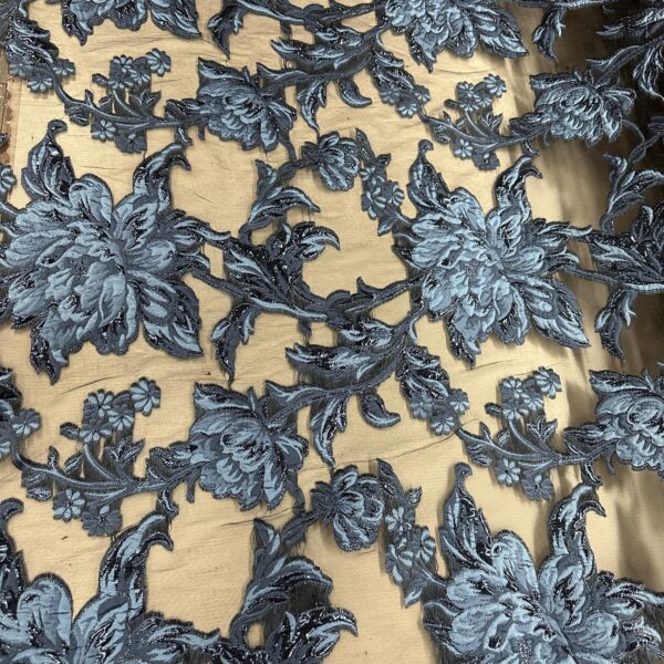 Black Floral Organza Brocade Fabric | Sheer Jacquard Couture Material by Yard