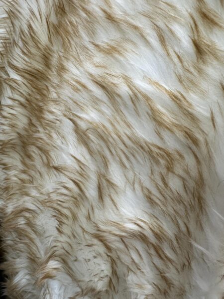 Long Pile Faux Fur Fabric  Ivory Cream with Brown Tips, Natural Look