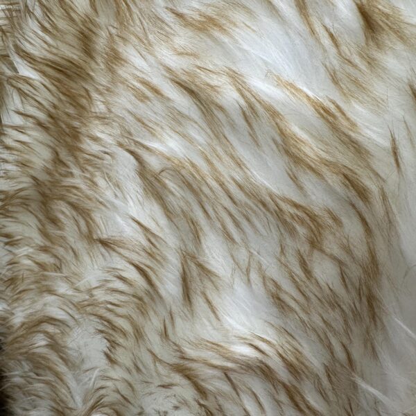 Long Pile Faux Fur Fabric  Ivory Cream with Brown Tips, Natural Look