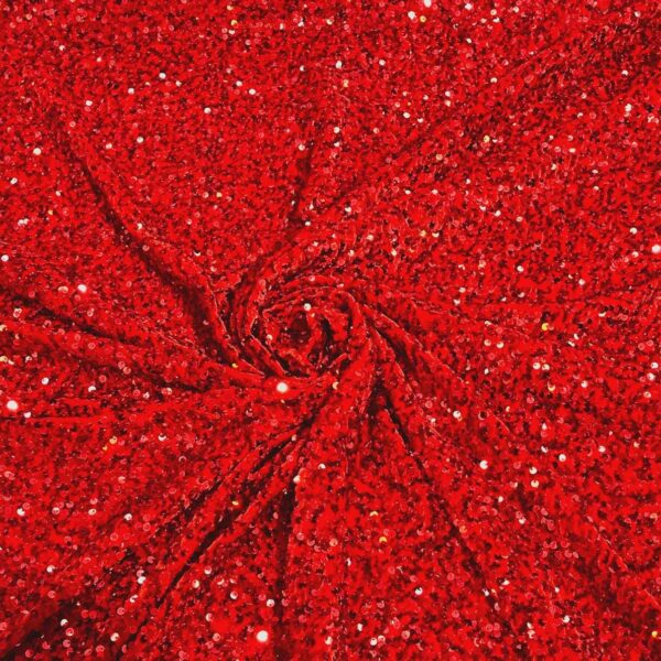 Red Sequin Velvet Fabric – 4-Way Stretch Shimmering Sparkle