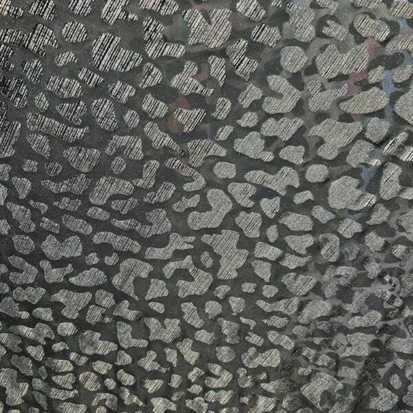 Black Metallic Cheetah Stretch Velvet Fabric | Animal Skin Foil Print | Luxury Fashion Costume Fabric