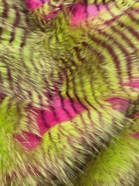 Pink & Green Feathered Faux Fur Fabric  Shaggy Long Pile, 60" Wide