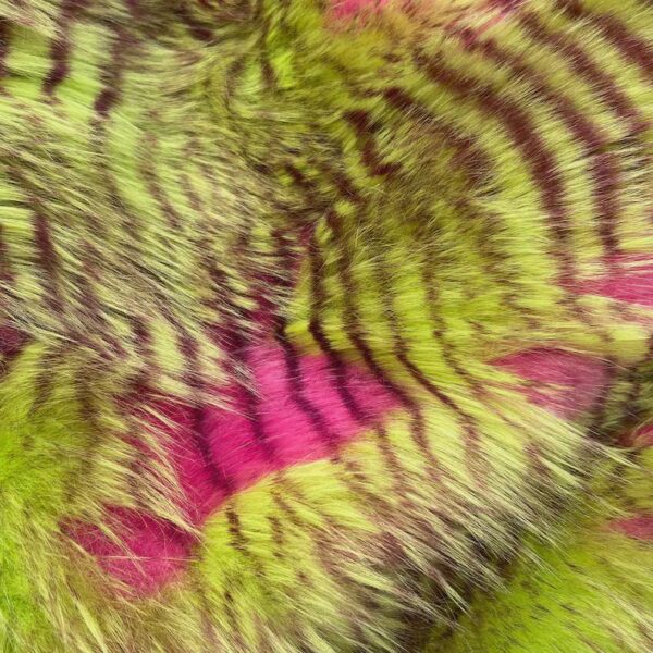 Pink & Green Feathered Faux Fur Fabric  Shaggy Long Pile, 60" Wide